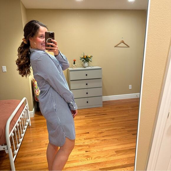 NWT Polo Ralph Lauren Blue White Striped Cotton Long Sleeve Mini Dress 6 - Picture 2 of 14